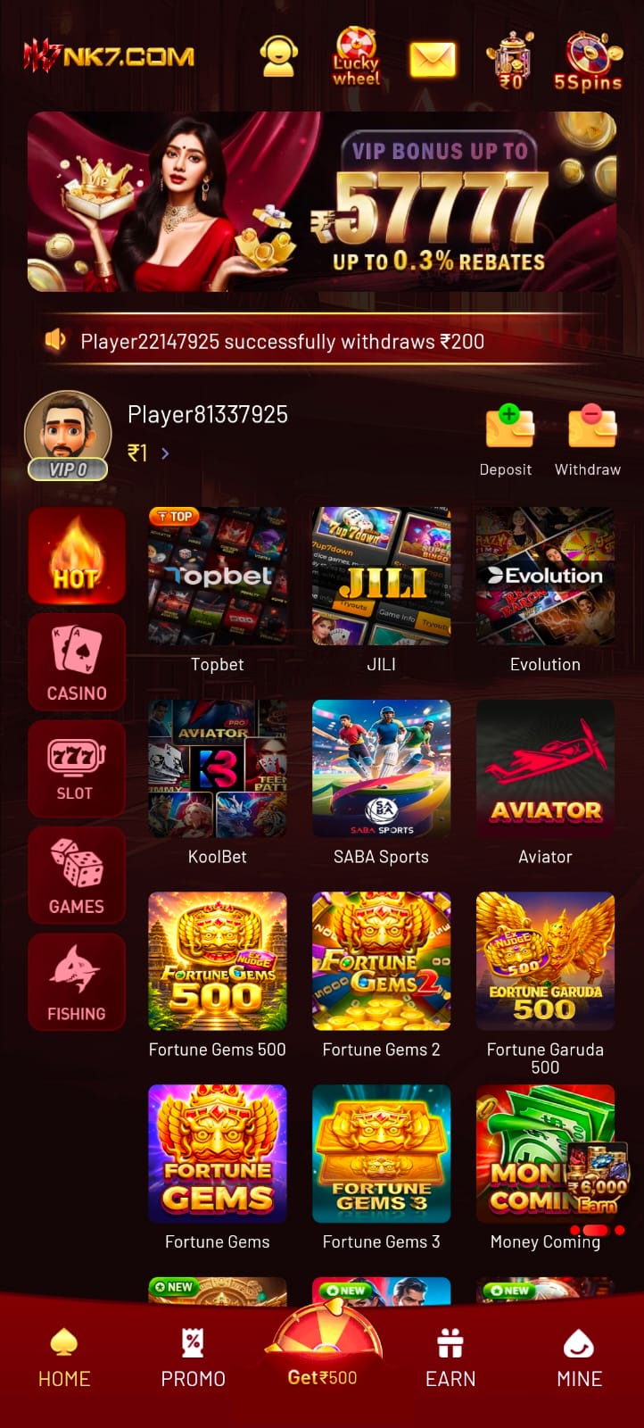 NK7 Casino Game logo for online casino, betting games, and gambling platform